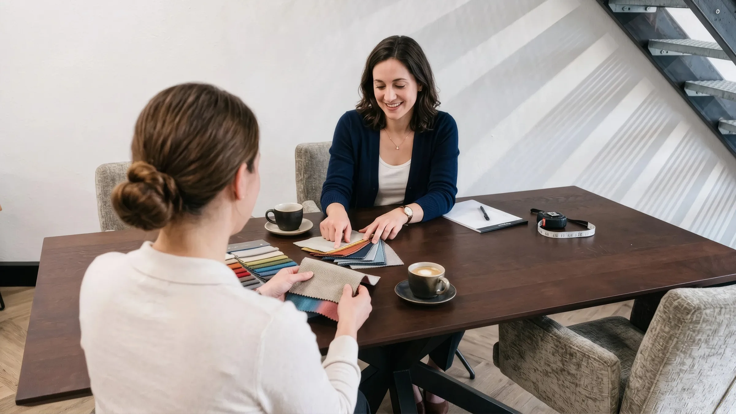 Bogade: Choosing fabrics at a consultation appointment