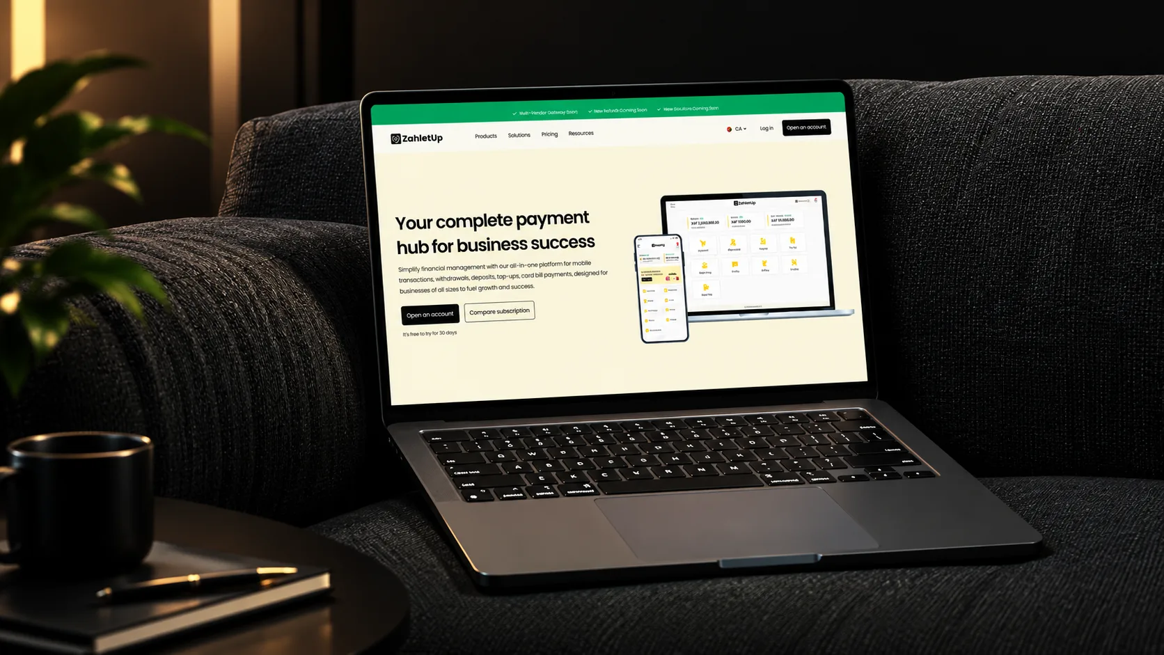 ZahletUp: Website homepage on a laptop